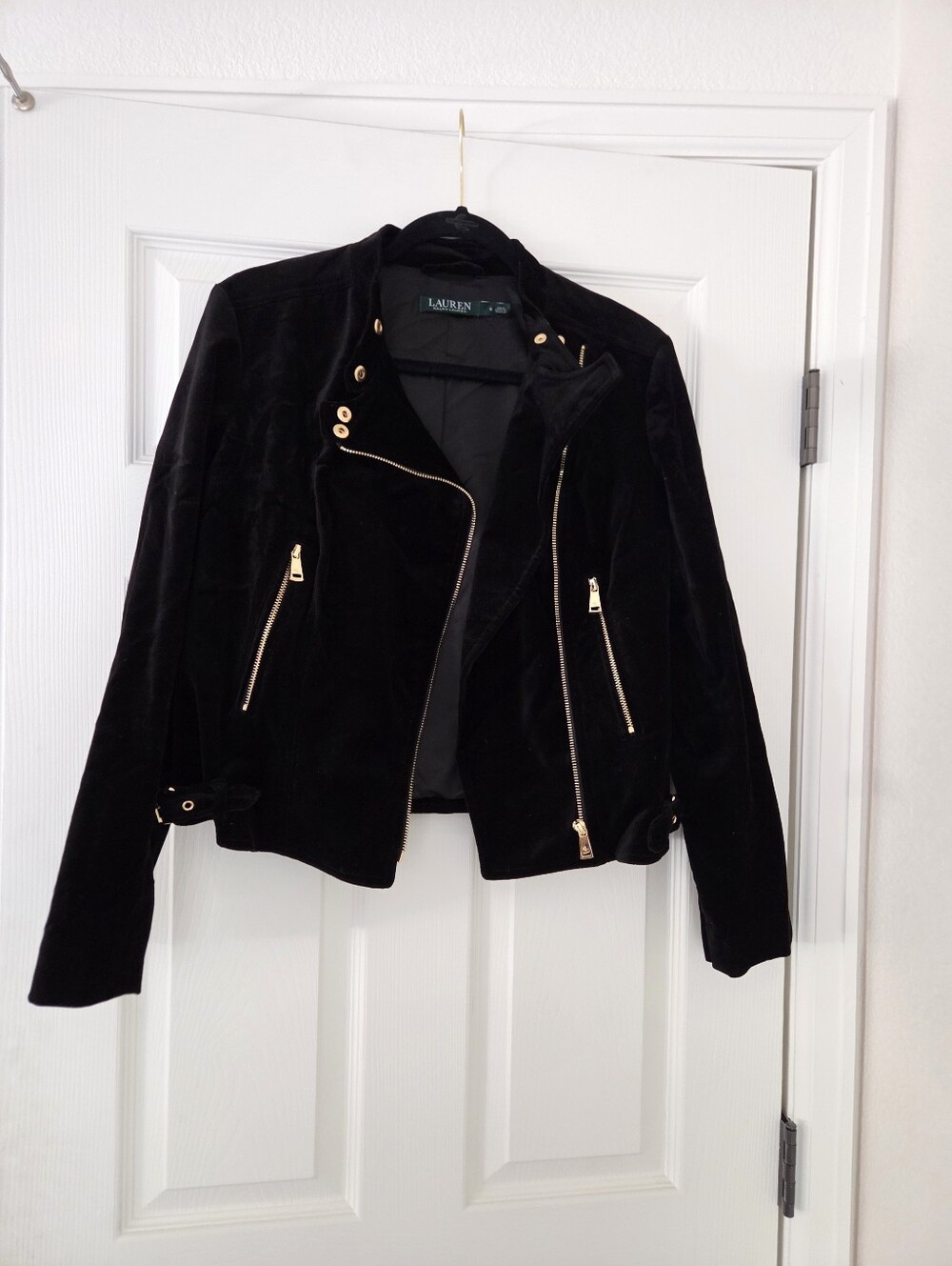 Lauren Ralph Lauren Black Velvet Moto Jacket Size 6